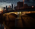 Beautiful city landscape. Moscow is the capital of Russia. View of the river and city bridge at night Royalty Free Stock Photo