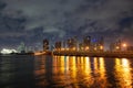 Beautiful city of Miami skyline and bay with night clouds. Miami skyline. Royalty Free Stock Photo