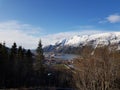 The beautiful city of MosjÃÂ¸en in Northern Norway with the river Vefsn river Royalty Free Stock Photo