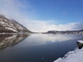 The beautiful city of MosjÃÂ¸en in Northern Norway with the river Vefsn river Royalty Free Stock Photo