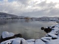 The beautiful city of MosjÃÂ¸en in Northern Norway with the river Vefsn river Royalty Free Stock Photo