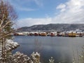 The beautiful city of MosjÃÂ¸en in Northern Norway with the river Vefsn river Royalty Free Stock Photo