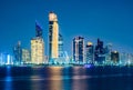 Beautiful City night view of Abu Dhabi financial and commercial district, taken during blue hour, view from marina backwater, Royalty Free Stock Photo