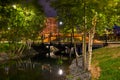 Beautiful city park on the outskirts of the city. View at night, with backlight, long exposure. Royalty Free Stock Photo