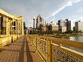 Beautiful city Pittsburgh skyline and bridge on sunset PA USA