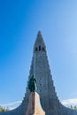 Beautiful city of Reykjavik in Iceland Hallgrimskirkja church, European street, rainbow road, canal