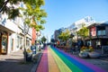 Beautiful city of Reykjavik in Iceland Hallgrimskirkja church, European street, rainbow road, canal