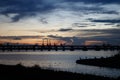 Beautiful city silhouetted sunset