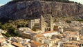 Beautiful city on top of a mountain in province. Action. View of the valley. Top view of the ancient European city at Royalty Free Stock Photo