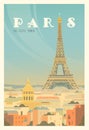The Eiffel Tower, Trees. Time To Travel. Around The World. Quality Vector Poster. France.