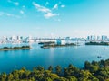 Beautiful cityscape with architecture building and rainbow bridge in tokyo city