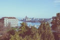 Beautiful cityscape of Budapest, Hungary with Szechenyi Chain Bridge over the Danube River and Hungarian Parliament Building in Royalty Free Stock Photo