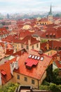 Cityscape with red roofs in Prague, Czech Republic