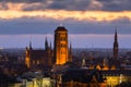 Beautiful cityscape of Gdansk with St. Mary Basilica and City Hall at dawn, Poland Royalty Free Stock Photo