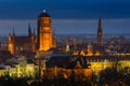 Beautiful cityscape of Gdansk with St. Mary Basilica and City Hall at dawn, Poland Royalty Free Stock Photo