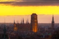 Beautiful cityscape of Gdansk with St. Mary Basilica and City Hall at sunrise, Poland Royalty Free Stock Photo