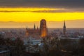 Beautiful cityscape of Gdansk with St. Mary Basilica and City Hall at sunrise, Poland Royalty Free Stock Photo