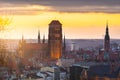 Beautiful cityscape of Gdansk with St. Mary Basilica and City Hall at sunrise, Poland Royalty Free Stock Photo