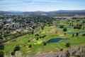 Beautiful cityscape and golf course aerial overlook of Prineville from Ochoco State Scenic Viewpoint in rural Central Oregon Royalty Free Stock Photo