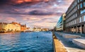Beautiful cityscape, Malmo Sweden, canal at sunset Royalty Free Stock Photo