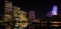 Beautiful cityscape reflecting lights at the bay. Yokohama, Japan