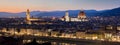 Beautiful cityscape skyline of Firenze Florence, Italy, with the bridges over the river Arno