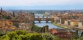 Beautiful cityscape skyline of Florence, Italy with view of bridges over Arno river