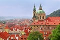 St Nicholas Church dome above red roof tops of Mala Strana, Prague Czech Republic Royalty Free Stock Photo