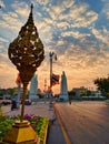 Cityscape, sunrise on the democracy monument in Bangkok.