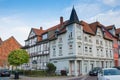 Beautiful cityscape with typical German wooden house in Wolfenb