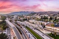 Cityscape of Ventura at purple sunset, California, USA