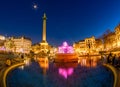 Trafalgar square of London in evening lights