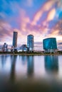 Beautiful cityscape Yekaterinburg at sunset with blurred blue and purple clouds Royalty Free Stock Photo
