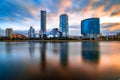 Beautiful cityscape Yekaterinburg at sunset with blurred blue and purple clouds Royalty Free Stock Photo
