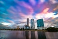 Beautiful cityscape Yekaterinburg at sunset with blurred blue and purple clouds Royalty Free Stock Photo