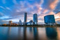 Beautiful cityscape Yekaterinburg at sunset with blurred blue and purple clouds Royalty Free Stock Photo