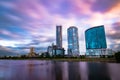 Beautiful cityscape Yekaterinburg at sunset with blurred blue and purple clouds Royalty Free Stock Photo