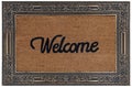 Beautiful Classic beige zute and black rubber frame Outdoor Doormat with welcome text
