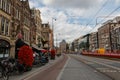 Beautiful classic European buildings in peaceful street with tram rails Royalty Free Stock Photo