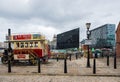 A beautiful classic ice-cream van at the Liverpool Docks, Port of Liverpool, late on a cloudy afternoon Royalty Free Stock Photo