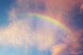 Beautiful Classic Rainbow Across In The Blue Sky After The Rain, Rainbow Is A Natural Phenomenon That Occurs After Rain