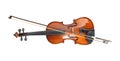 Beautiful classic violin and bow on background, top view. Musical instrument