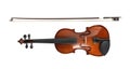 Beautiful classic violin and bow on background, top view. Musical instrument