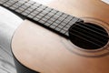 Beautiful classical guitar, view on body with strings. Royalty Free Stock Photo