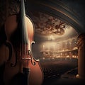 Beautiful classical violin in the interior of the theater, 3d render