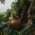 Beautiful Clay terracotta Pottery Decorative Vase in Jardim Tropical Garden Monte Palace, Madeira, October 10, 2019