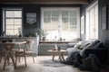 Beautiful clean cosy interior, beautiful Scandinavian lifestyle decoration. Generative Ai