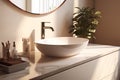 white faucet luxury interior design bathroom sunlight modern counter house sink. Generative AI.