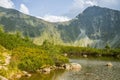 A beautiful, clean lake in the mountain valley in calm, sunny day. Mountain landscape with water in summer. Royalty Free Stock Photo