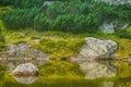 A beautiful, clean lake in the mountain valley in calm, sunny day. Mountain landscape with water in summer. Royalty Free Stock Photo